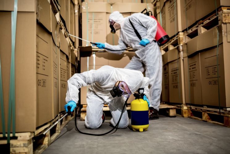 Fumigación de hogar, técnico aplicando producto en interior